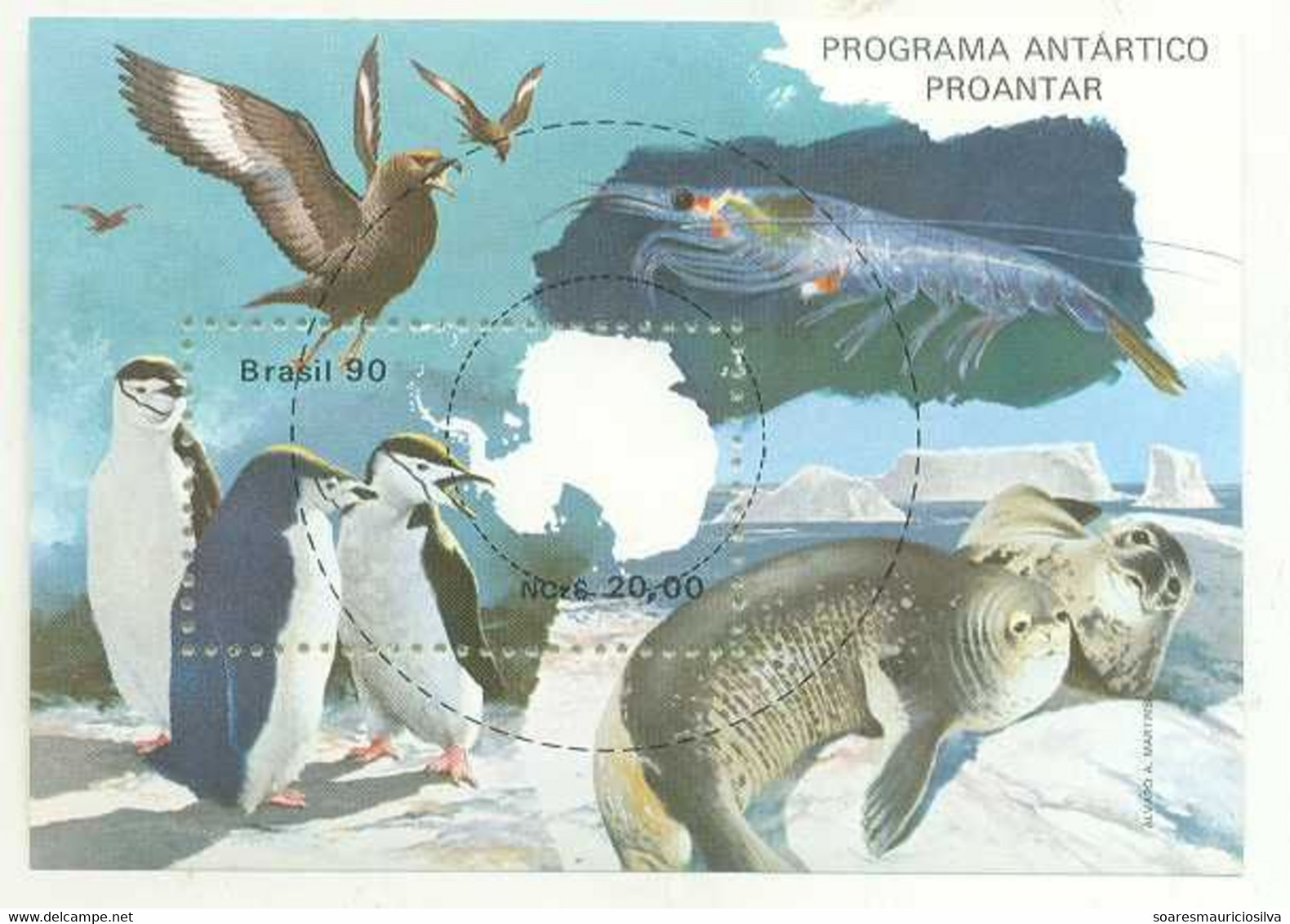 Brazil 1990 RHM-B84 Souvenir Sheet Proantar Brazilian Antarctic Program Fauna Bird Penguin Seal Krill Mint - Antarctische Fauna