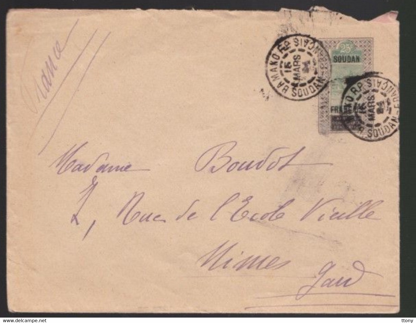 1  Timbres Soudan Français     25 C   Année 1924  Destination   Nîmes      Gard - Lettres & Documents