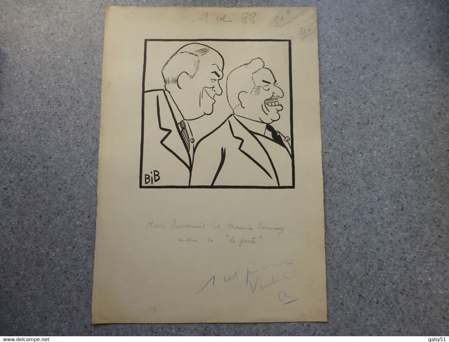 Duvernois Et Donnay, Auteurs De "Le Geste", Dessin Original De Georges Breitel, Vers 1925, Encre De Chine, UNIQUE ; G 04 - Dessins