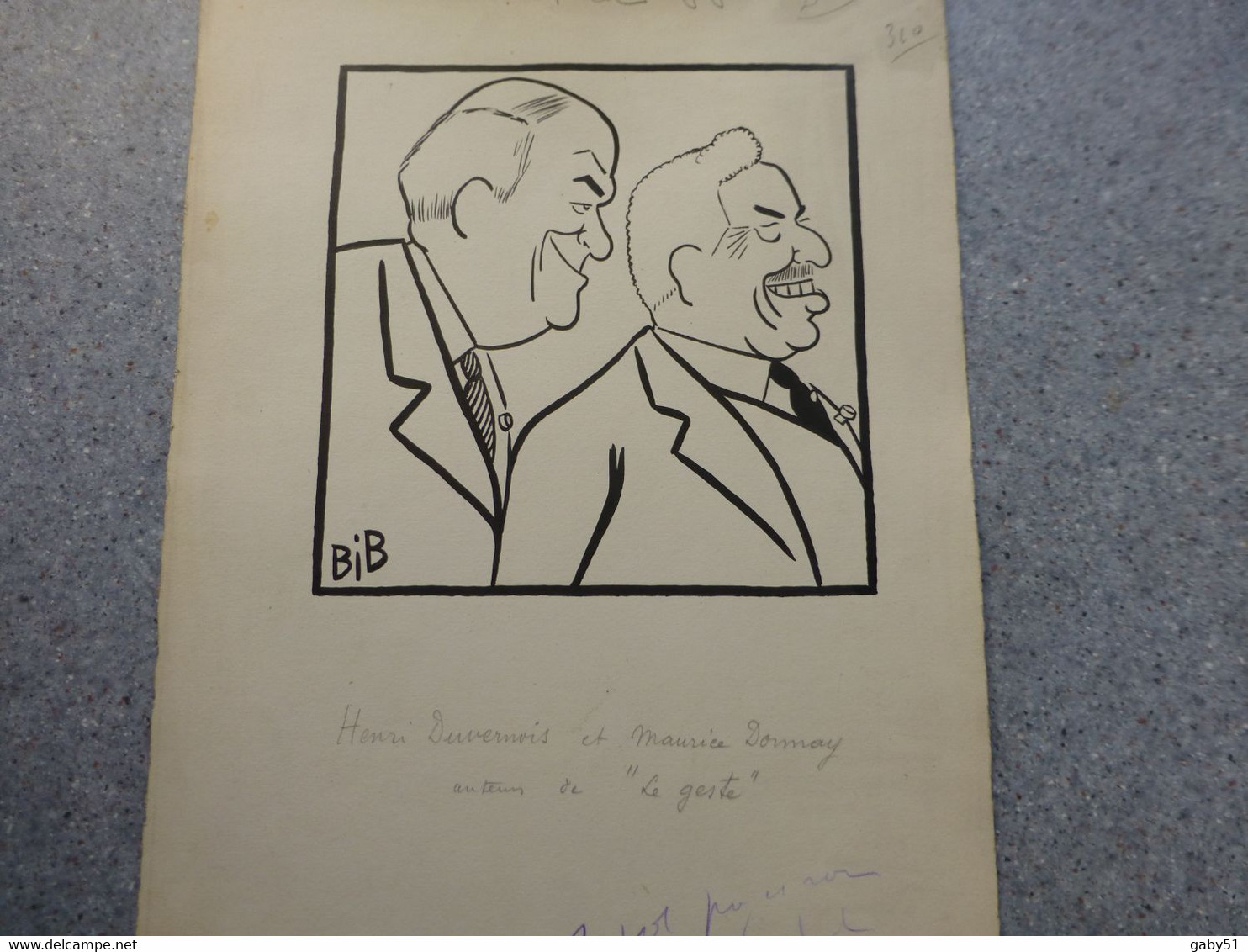 Duvernois Et Donnay, Auteurs De "Le Geste", Dessin Original De Georges Breitel, Vers 1925, Encre De Chine, UNIQUE ; G 04 - Dessins