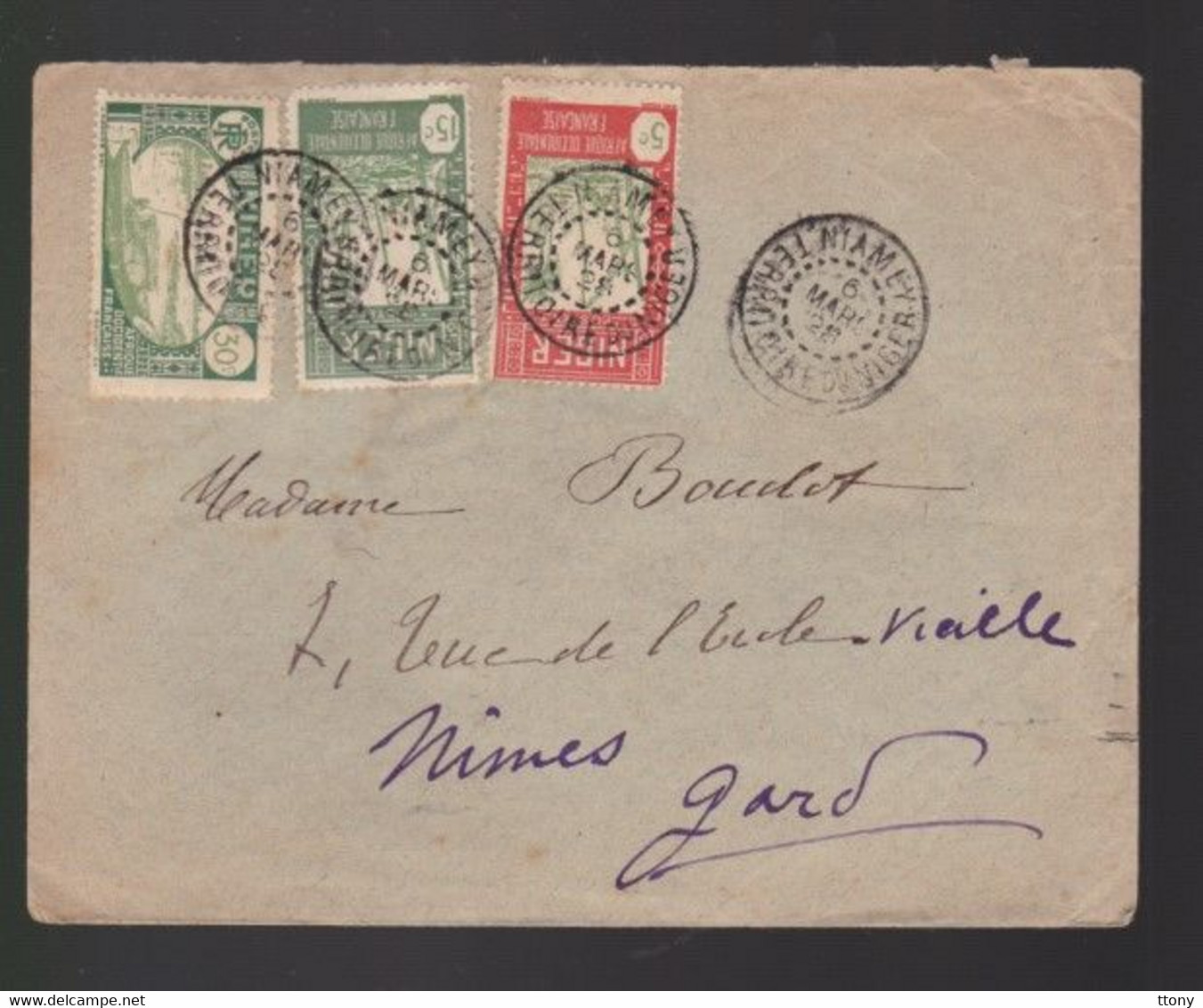 3  Timbres  5 C  15 C Et 30 C  Sur Enveloppe    Niamey   Territoire Du Niger Année 1928   Destination  Nîmes Gard - Storia Postale