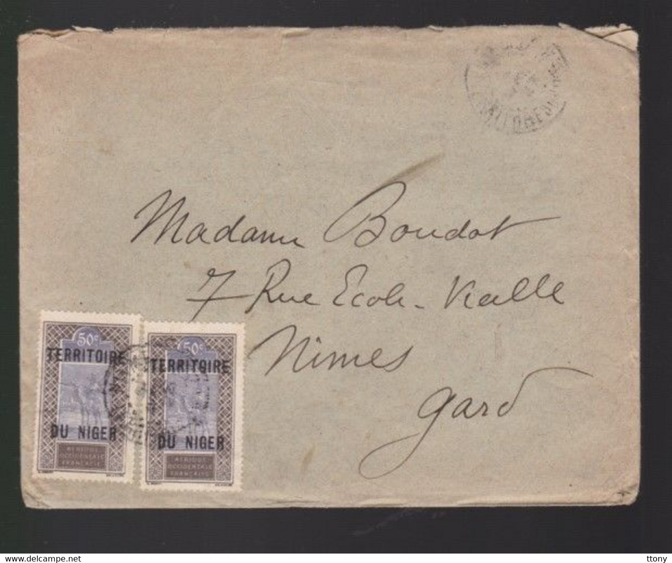 2 Timbres    50 C  Sur Enveloppe    Territoire Du Niger Année 1927   Destination  Nîmes Gard - Lettres & Documents