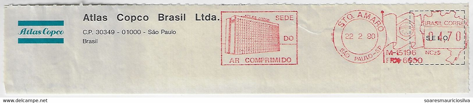 Hungary 1990 Cover Fragment Meter Stamp Slogan Atlas Copco Brasil Ltda, Compressed Air Headquarters From São Paulo - Cartas & Documentos