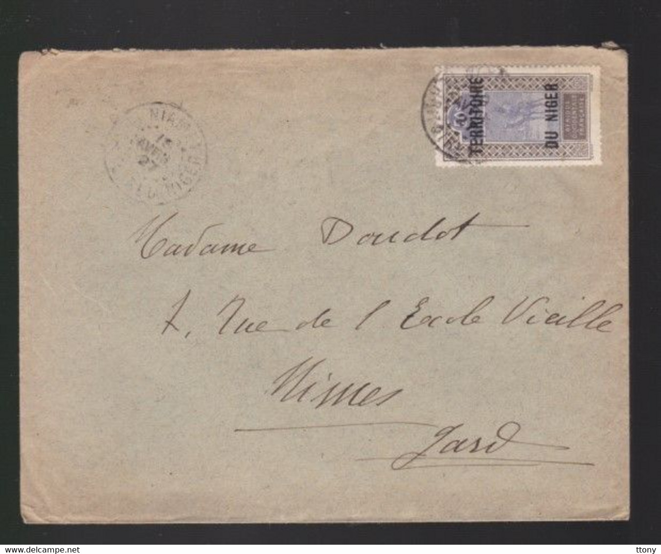 1 Timbre   50 C  Sur Enveloppe    Territoire Du Niger Année 1927   Destination  Nîmes Gard - Storia Postale