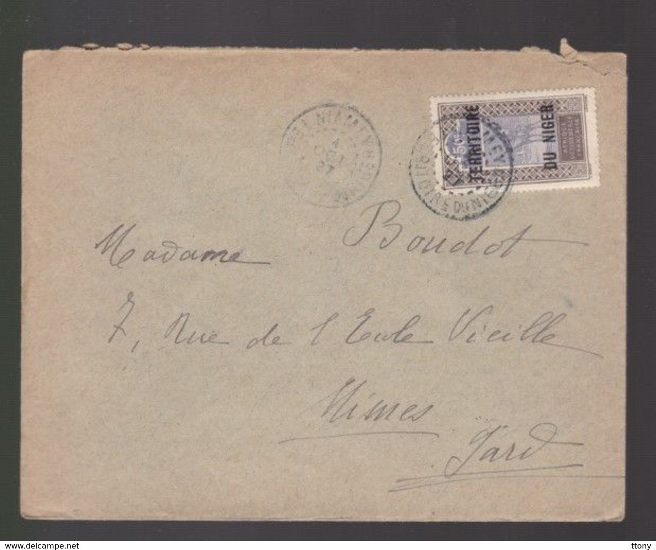 1 Timbre   50 C  Sur Enveloppe    Territoire Du Niger Année 1927   Destination  Nîmes Gard - Lettres & Documents