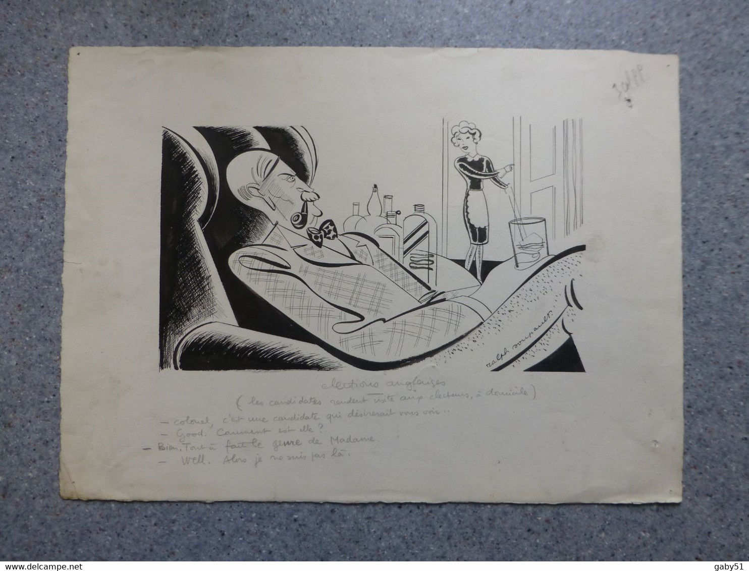 Elections Anglaises, Dessin Original De Ralph Soupault, Signé, Vers 1925, Encre De Chine, UNIQUE ; G 04 - Zeichnungen