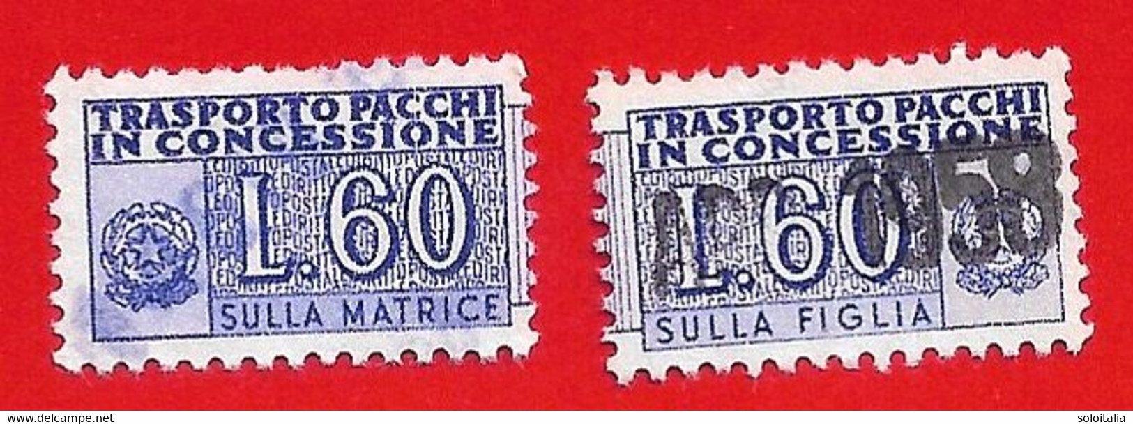 1946/81 (7) Pacchi In Concessione Filigrana Stelle Lire 60 -  Su Due Sezioni - Pacchi In Concessione