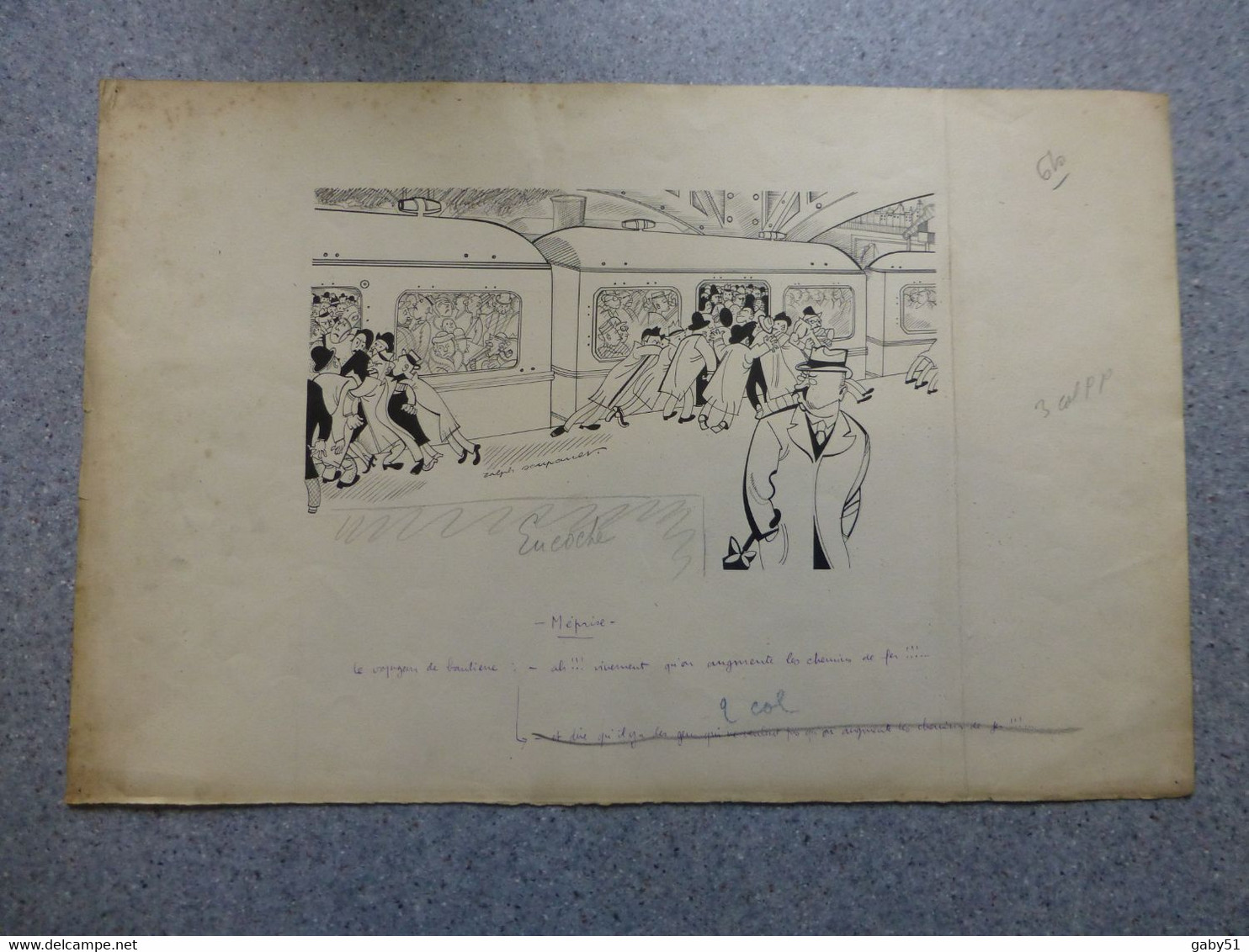 Dans Le Métro, Méprise, Dessin Original De Ralph Soupault, Signé, Vers 1925, Encre De Chine, UNIQUE ; G 04 - Dibujos