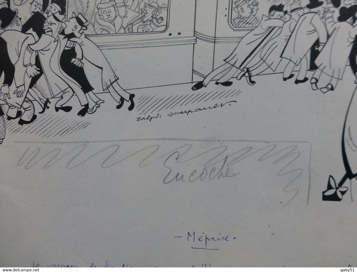 Dans Le Métro, Méprise, Dessin Original De Ralph Soupault, Signé, Vers 1925, Encre De Chine, UNIQUE ; G 04 - Zeichnungen