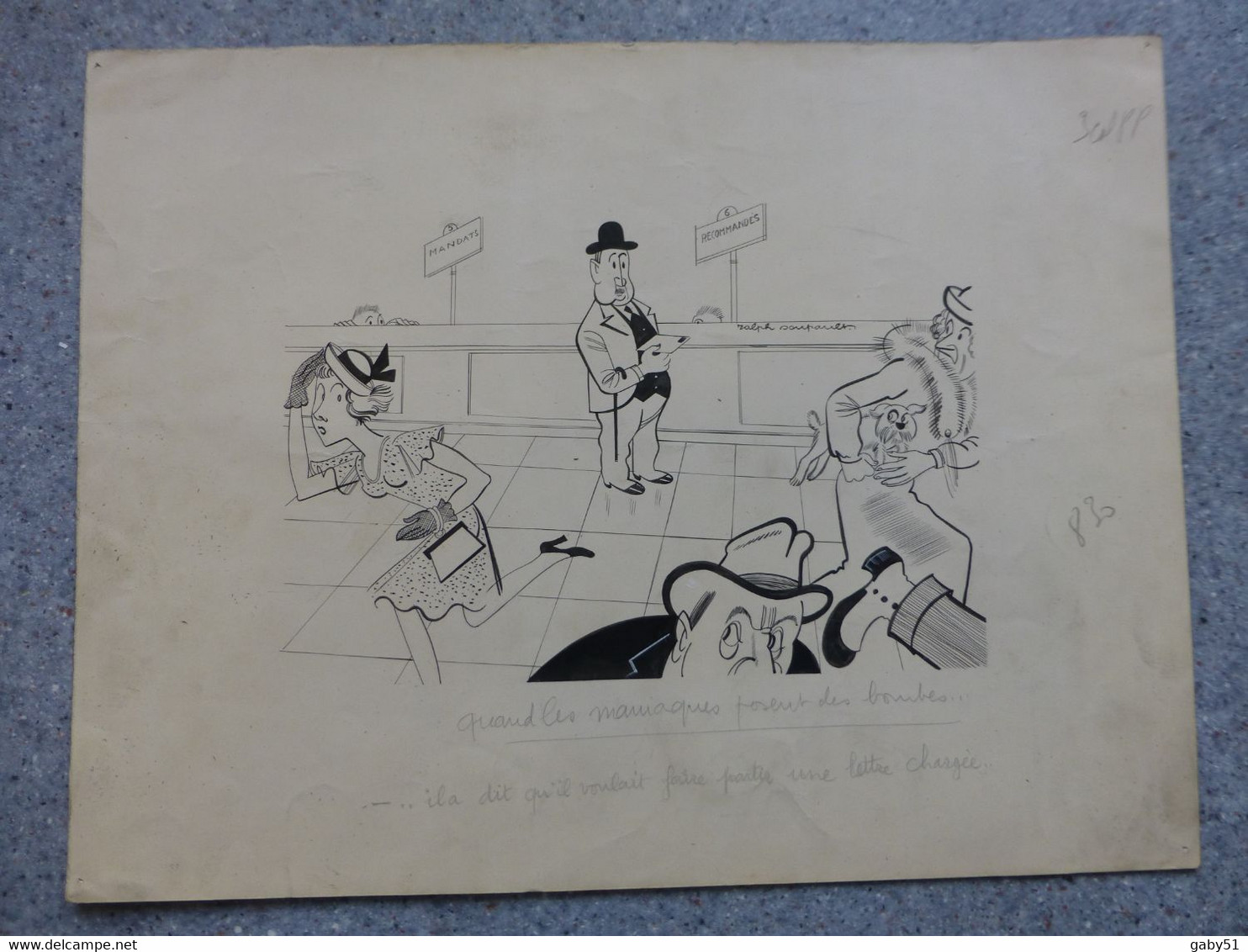 Attentat à La POSTE (bombes) Dessin Original De Ralph Soupault, Signé, Vers 1925, Encre De Chine, UNIQUE ; G 04 - Zeichnungen