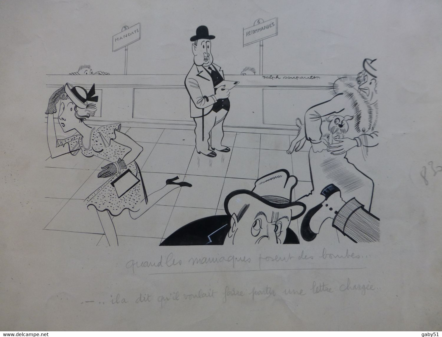 Attentat à La POSTE (bombes) Dessin Original De Ralph Soupault, Signé, Vers 1925, Encre De Chine, UNIQUE ; G 04 - Dessins