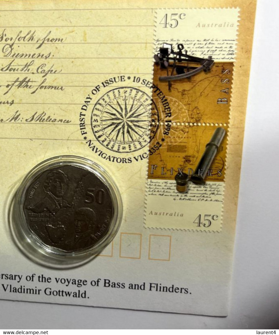 (4 M 9) Australia - 0.50 Cents Bicentanry Of Bass & Flinders Coin 1998 On Centenary Of Bass & Flinders FDC Cover 1998 - 50 Cents