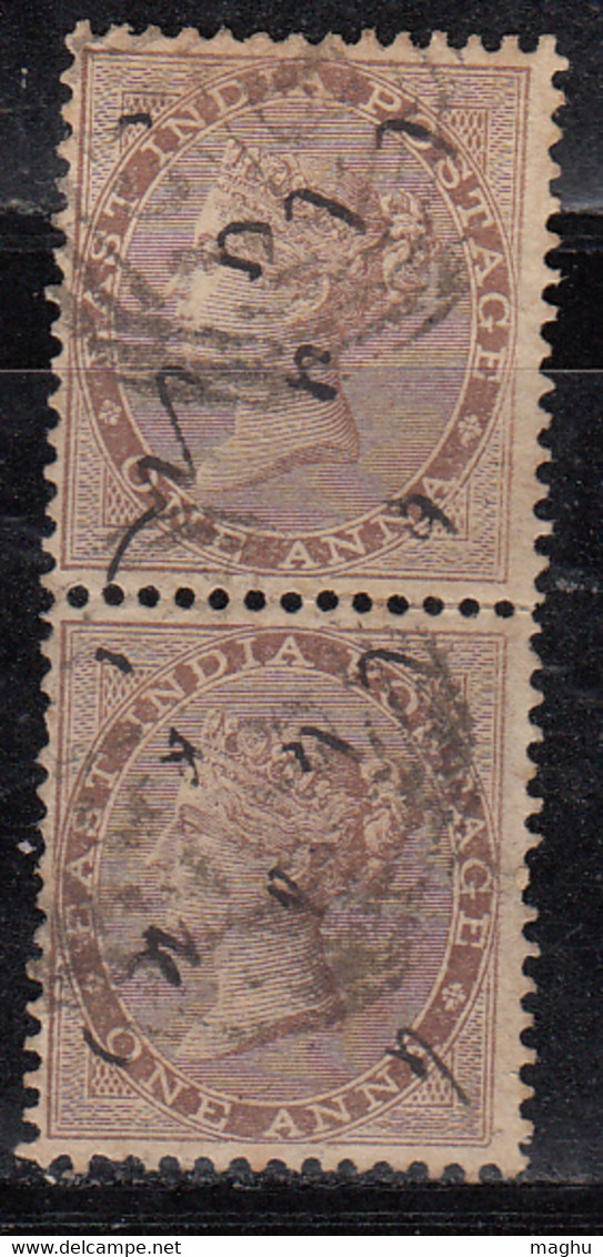 1a Pair, Strike Of JC 7 / Martin 7 On SG58  British East India, QV One Anna, Used, Elephant Watermark 1865 - 1854 Compagnie Des Indes