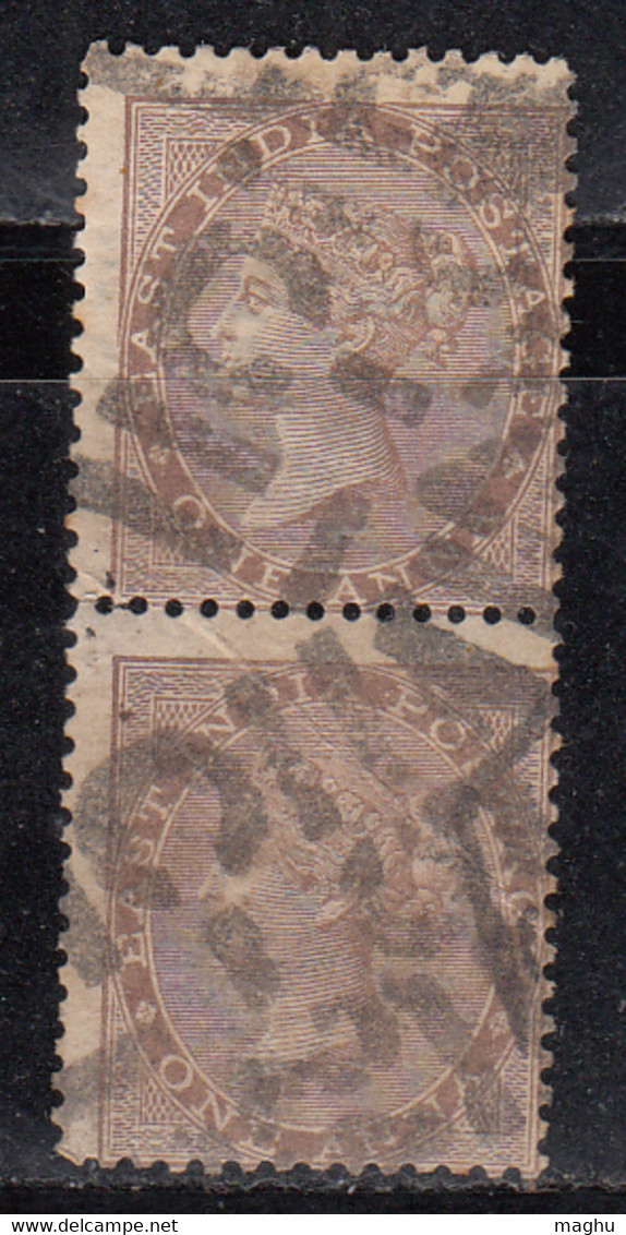 1a Pair, Strike Of JC 32c / Martin 17a On SG58  British East India, QV One Anna, Used, Elephant Watermark 1865 - 1854 East India Company Administration