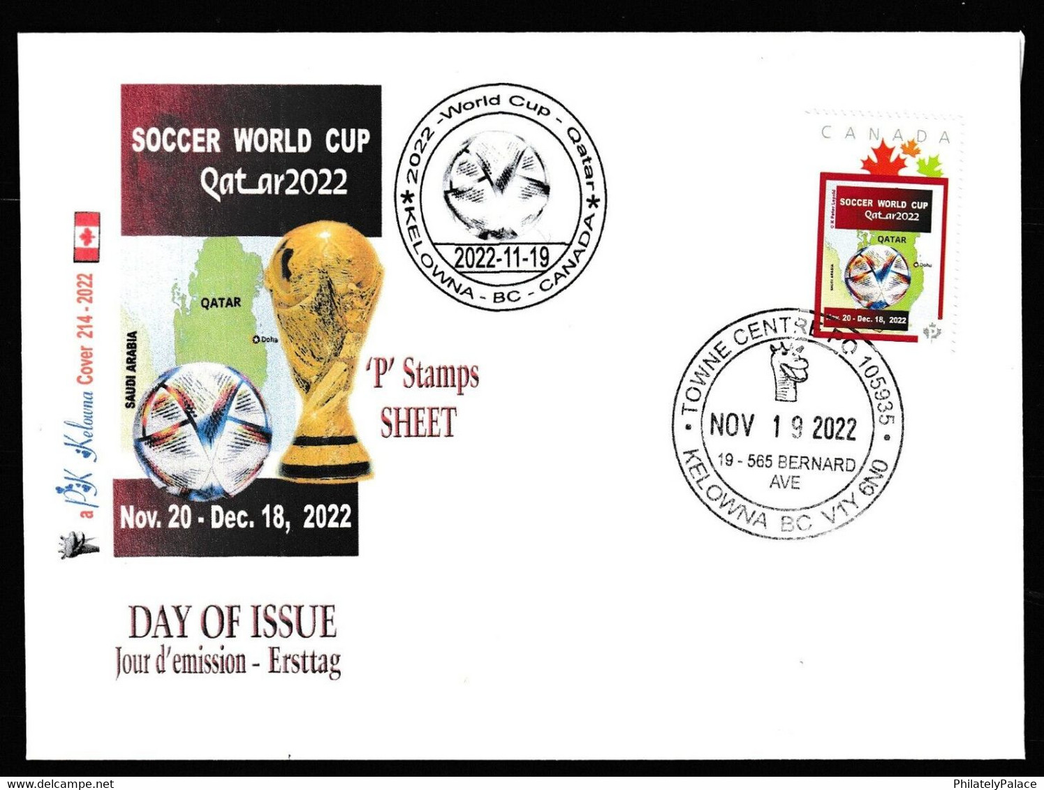 CANADA 2022 FIFA Soccer World Cup Football - CDN Picture Postage Stamp FDC (**) - Brieven En Documenten