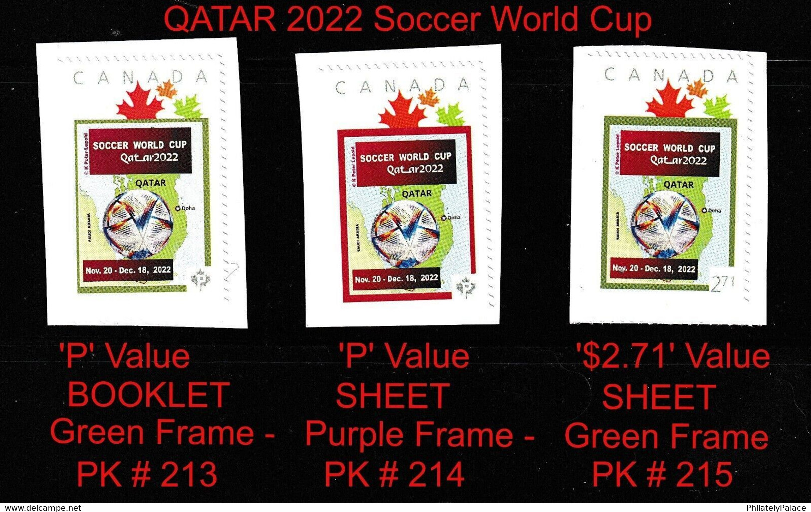 CANADA 2022 FIFA Soccer World Cup Football - CDN Set Of 3 Picture Postage Stamp - 3v MNH(**) - Storia Postale