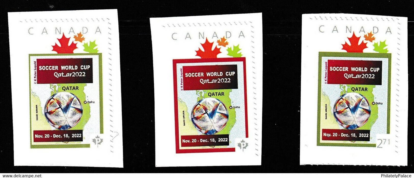 CANADA 2022 FIFA Soccer World Cup Football - CDN Set Of 3 Picture Postage Stamp - 3v MNH(**) - Cartas & Documentos