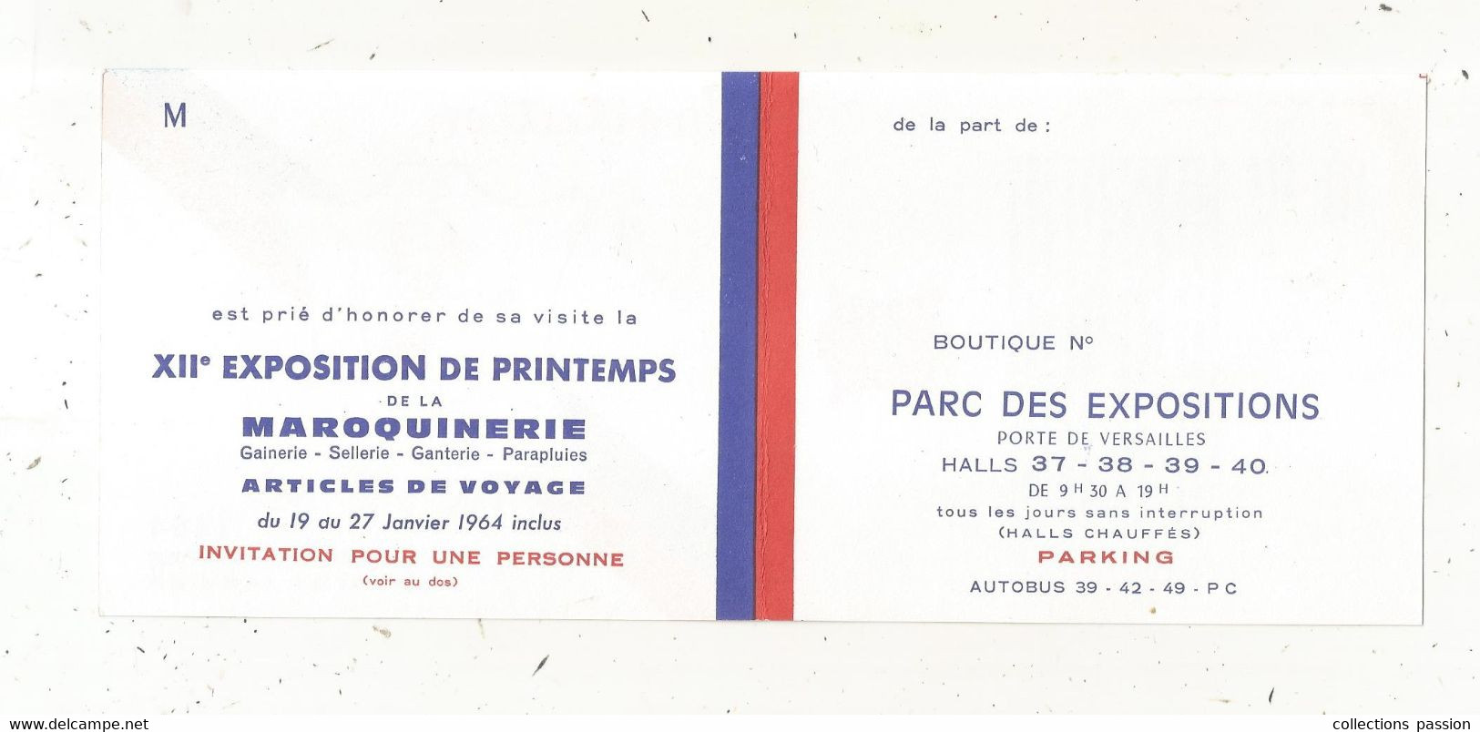 JC, Publicité 4 Pages, REVUE, 1964,invitation Pour Une Personne, XIIe Exposition De Printemps De La MAROQUINERIE, Paris, - Tickets D'entrée