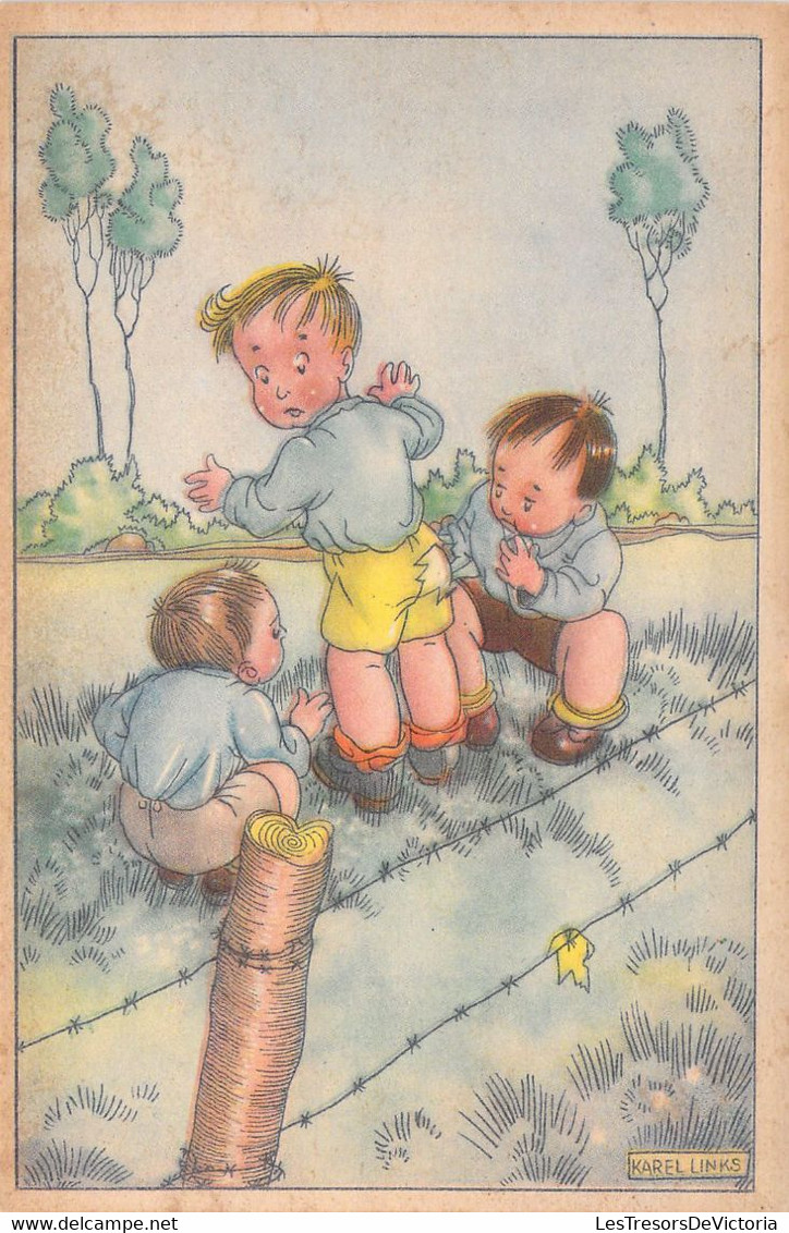 CPA - ILLUSTRATEUR SIGNE - KAREL LINKS - Trio D'enfants Ont Escaladé Les Fils Barbelés - Pantalon Arraché - Links, K.L.