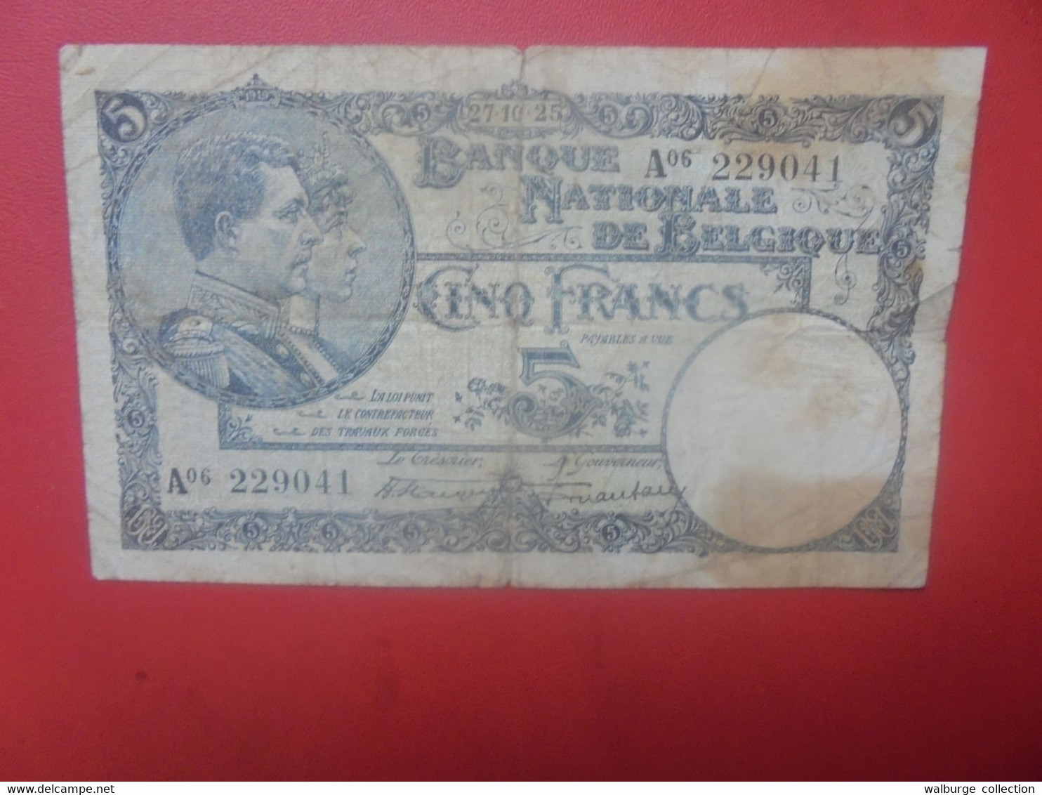 BELGIQUE 5 FRANCS 1925 Circuler (B.27) - 5 Francos