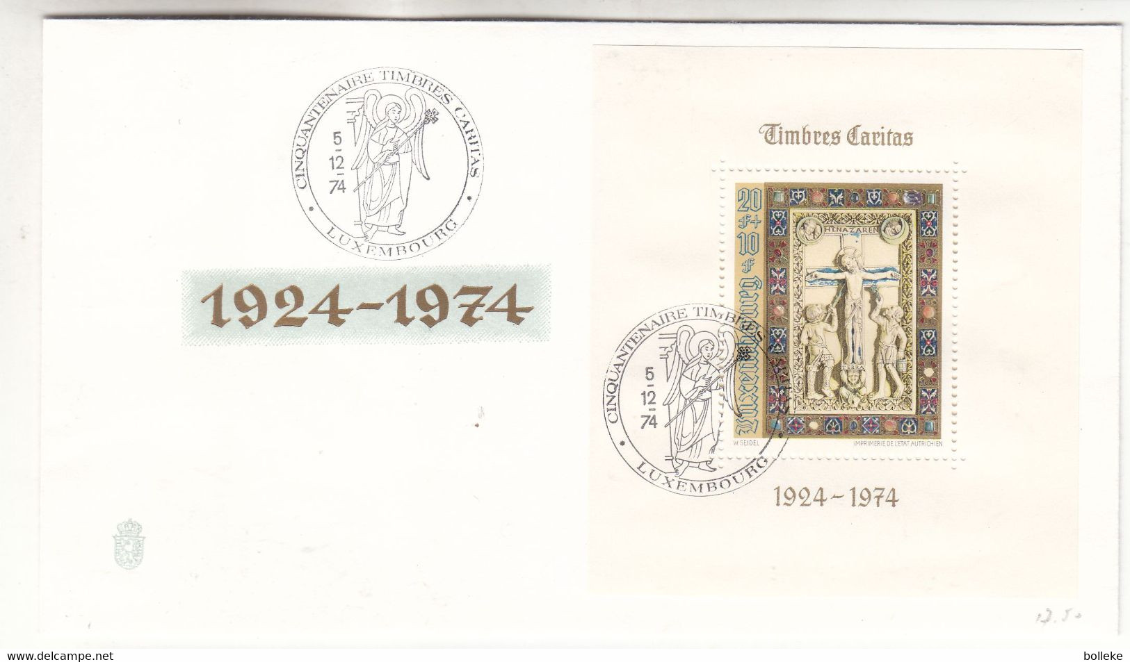 Luxembourg - Lettre FDC De 1974 - Oblit Luxembourg - Caritas -  Valeur 12,50 Euros - Lettres & Documents