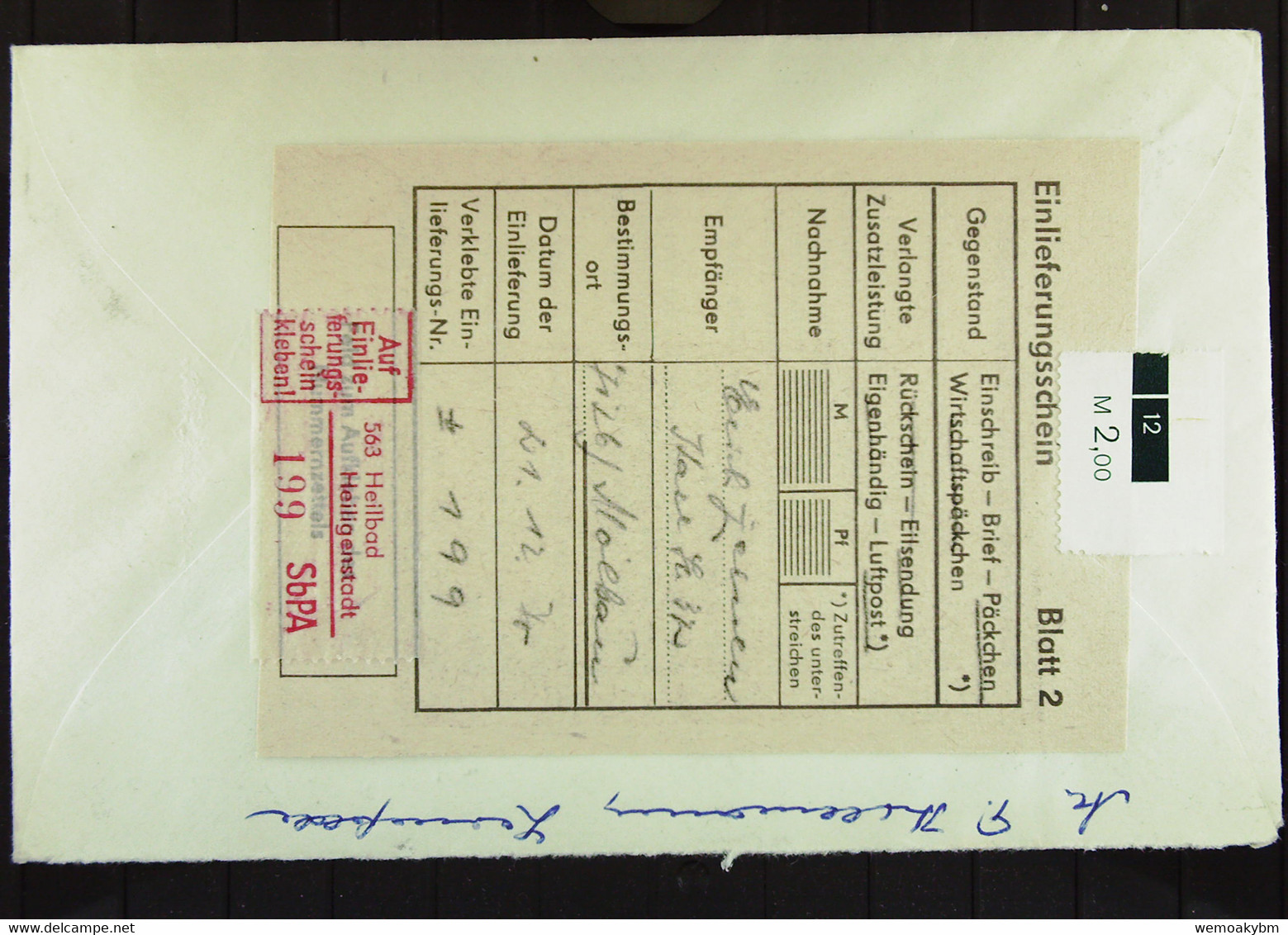 DDR: R-Fern-Brf Mit Selbstbed.-R-Zettel 50 Pf 563 Heilbad Heiligenstadt (199)-mit Einliefgschein 21.12.70 Mit 20 Pf Blum - R-Zettel