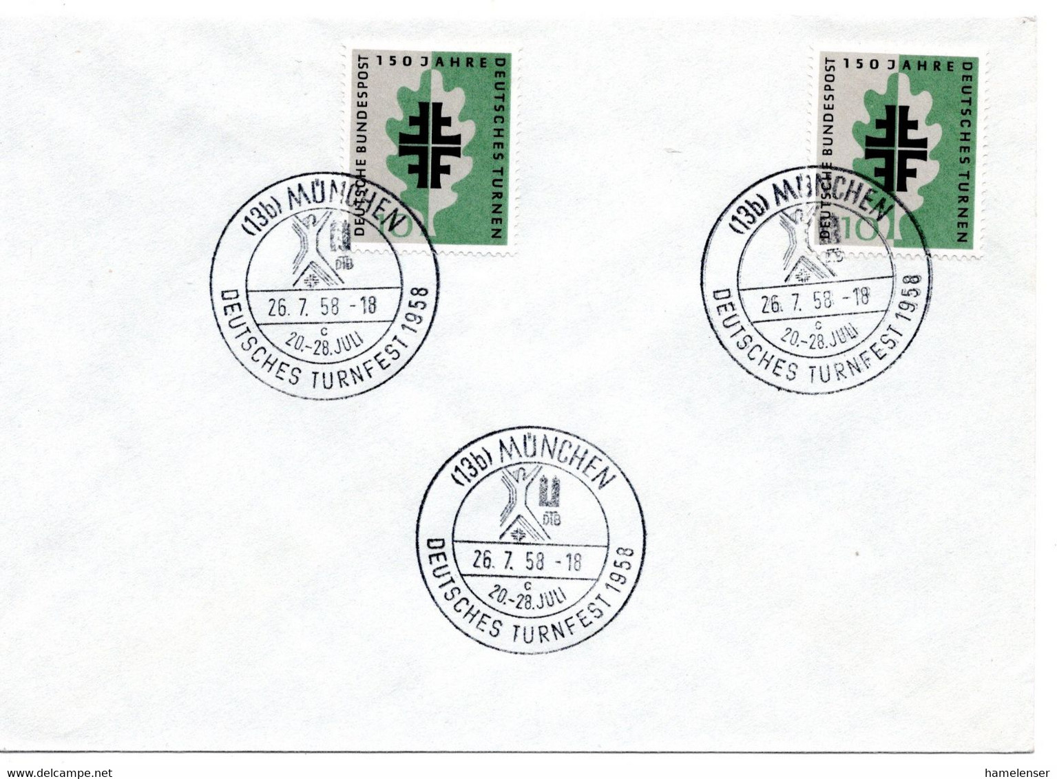 62238 - Bund - 1958 - 2@10Pfg 150 Jahre Deutsches Turnen A BlankoBf M SoStpl MUENCHEN - DEUTSCHES TURNFEST 1958 - Gymnastique