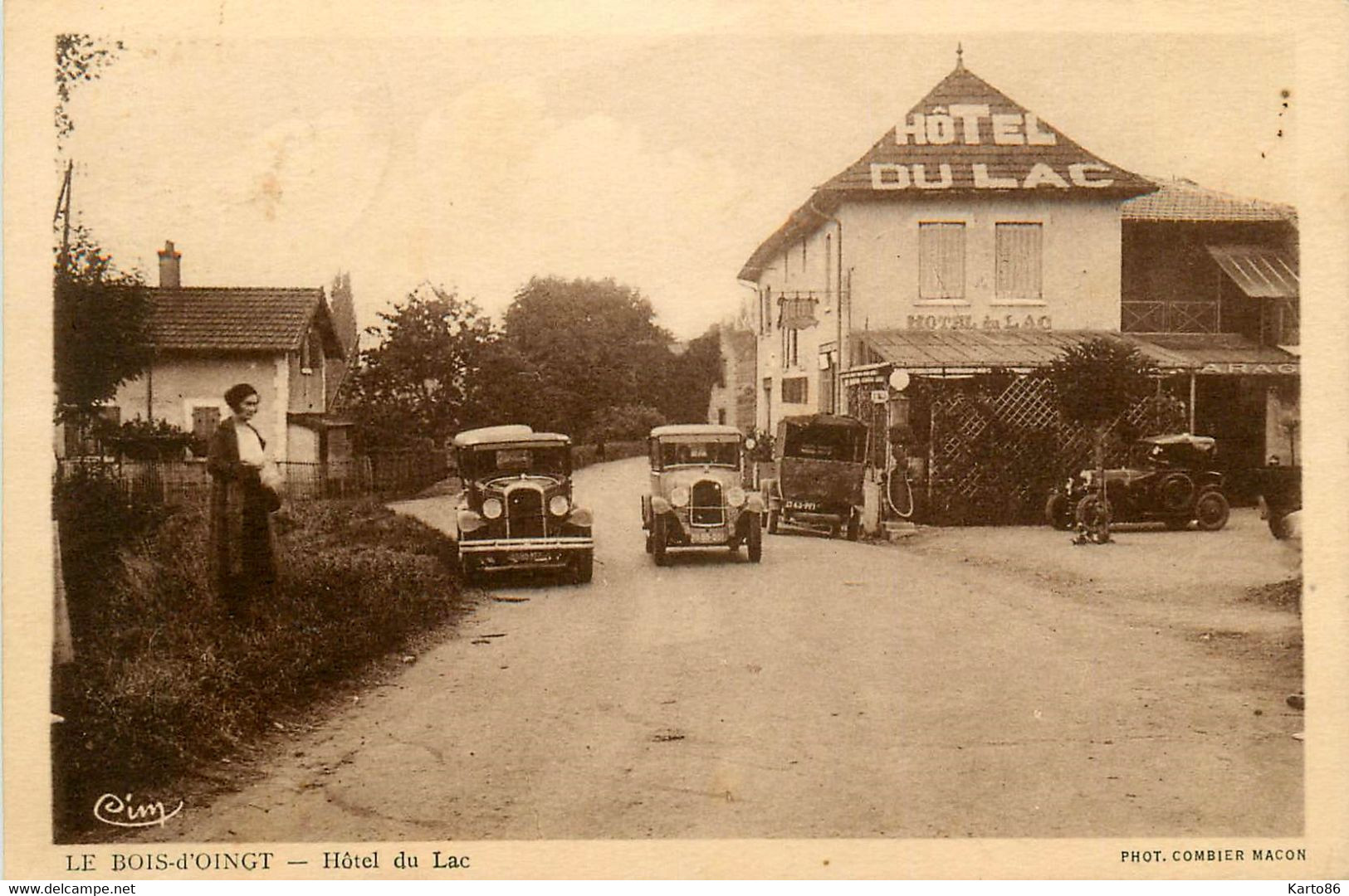 Le Bois D'oingt * Route Et Hôtel Du Lac * Pompe à Essence * Automobile Voiture Ancienne - Le Bois D'Oingt