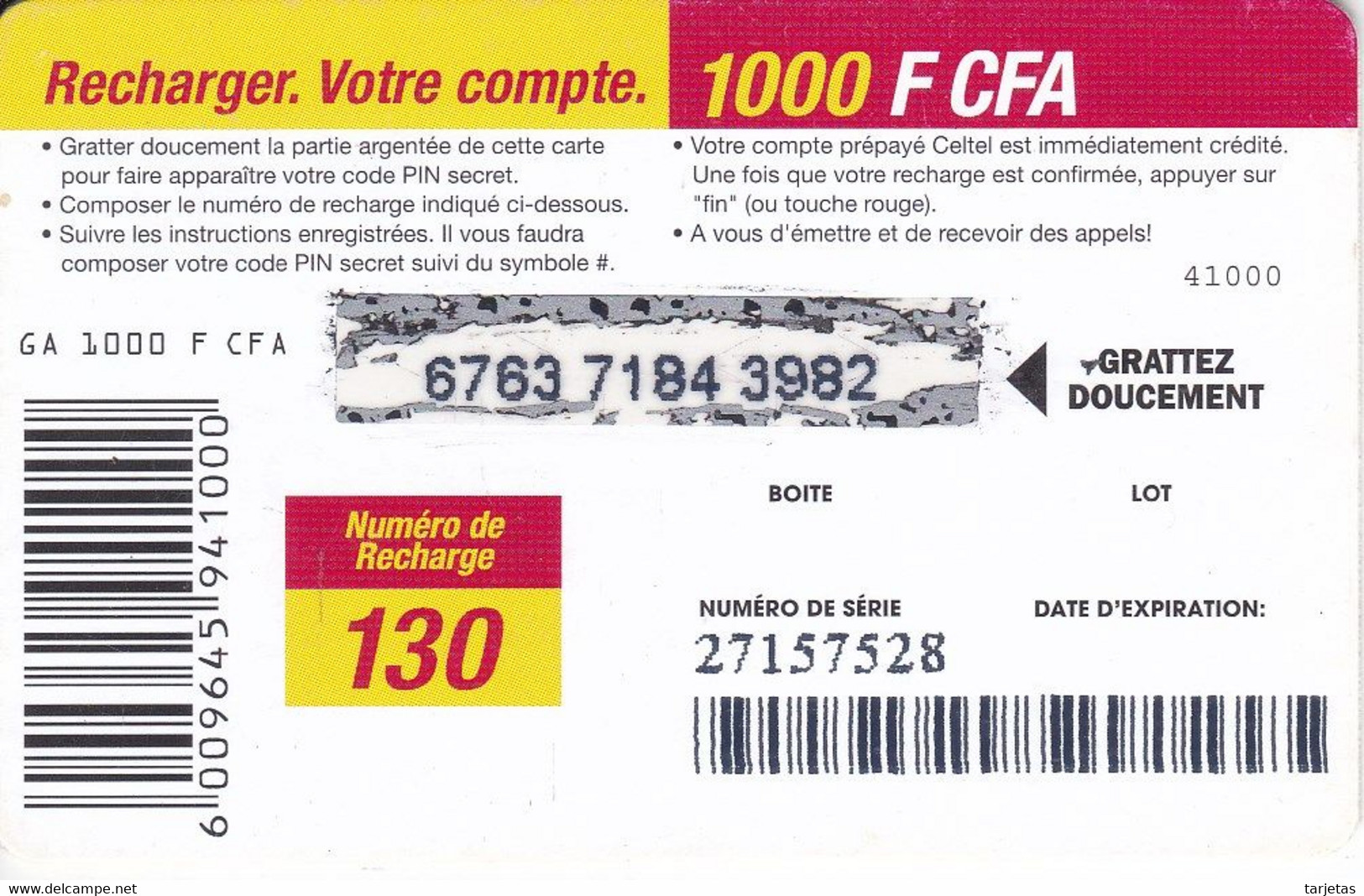 TARJETA DE GABON DE 1000 FCFA DE CELTEL, DE UNA MUJER - Gabon