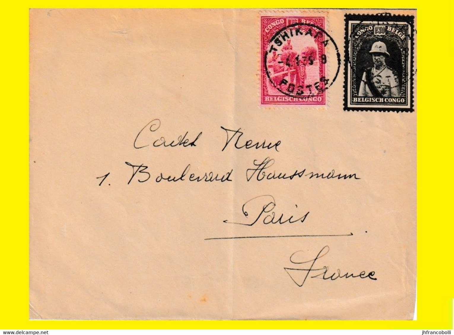 1935 TSHIKAPA  BELGIAN CONGO / CONGO BELGE =  LETTER WITH COB 176+184 STAMP MAILED TO FRANCE = PARIS - Plaatfouten En Curiosa