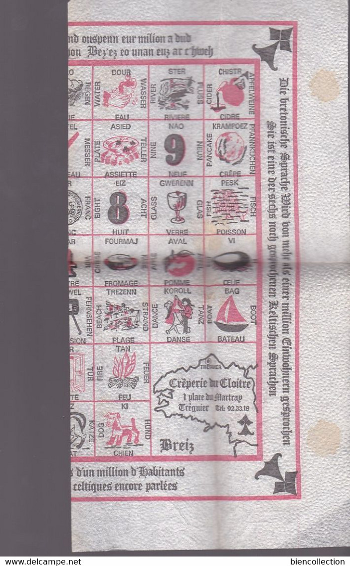 Serviette Publicitaire Crèperie Du Cloitre à Tréguier ( Cote D'Armor) Avec Quelques Mots De Breton - Company Logo Napkins