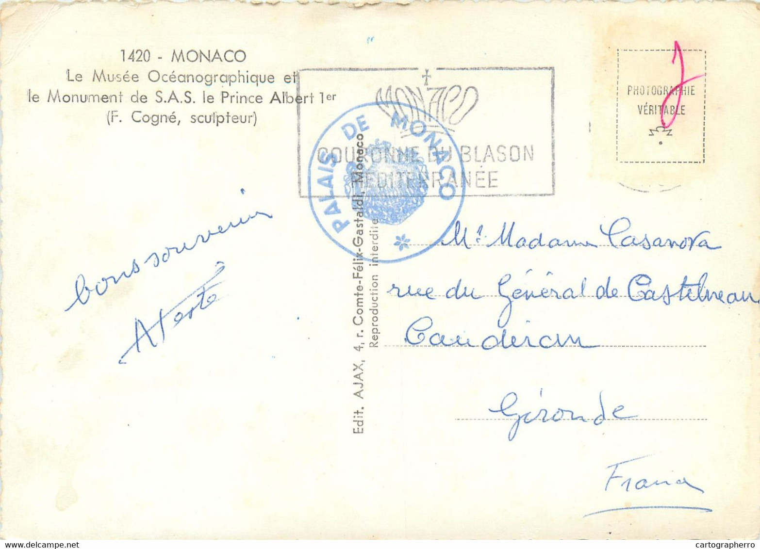 Postcard France Monaco Le Musee Oceanographique Et Monument De S.A.S Prince Albert I - Oceanographic Museum