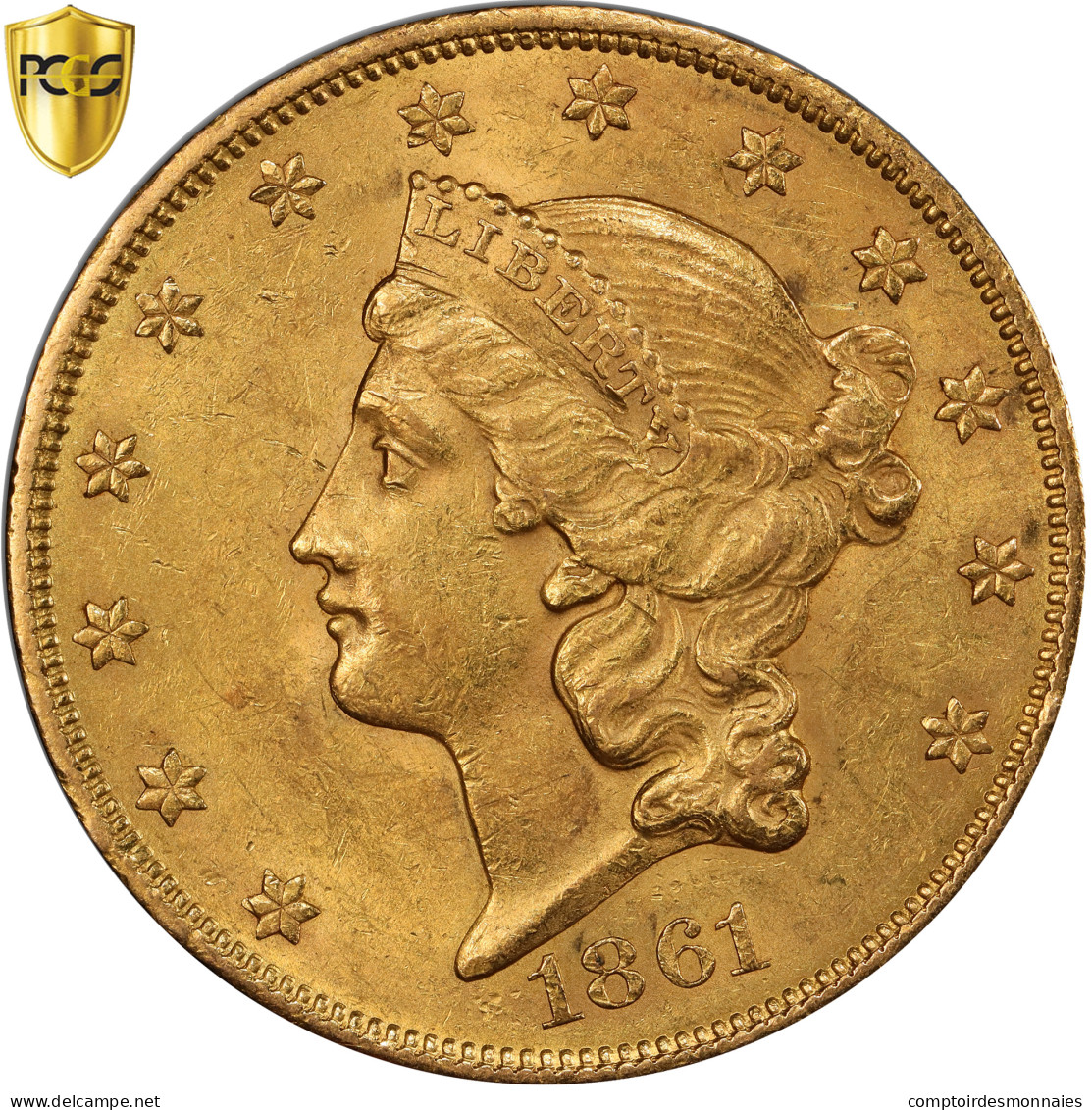 États-Unis, 20 Dollars, Liberty Head, 1861, Philadelphie, Or, PCGS, AU58 - 20$ - Double Eagle - 1877-1901: Coronet Head