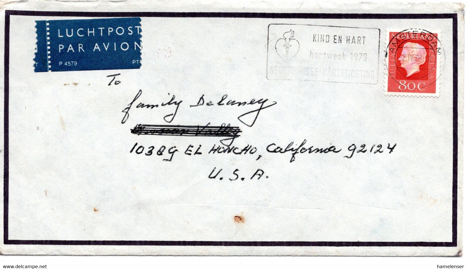 62261 - Niederlande - 1979 - 80c Juliana EF A LpBf AMSTERDAM - ...  -> San Diego, CA (USA) - Lettres & Documents