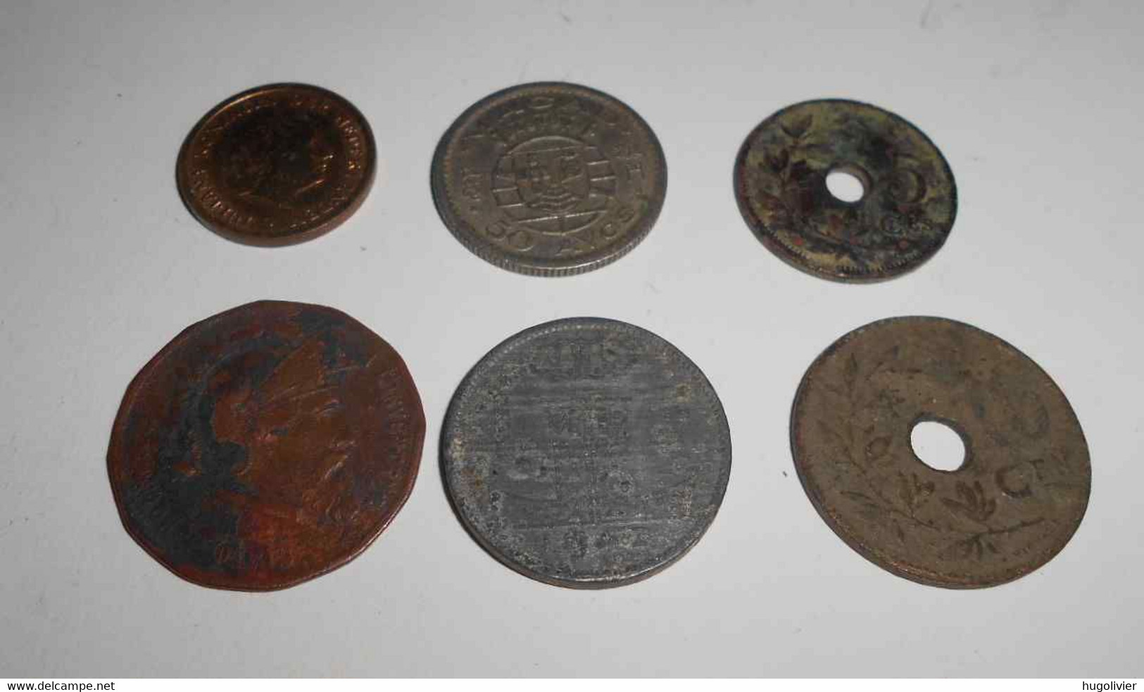 Lot De 6 Monnaies 3 Belges 1F 1942 5 Et 10 Centimes (1920 1927) + 1 Cent Juliana 1950 (NL) 50 Avos Macao Crayon Mangin - Collezioni