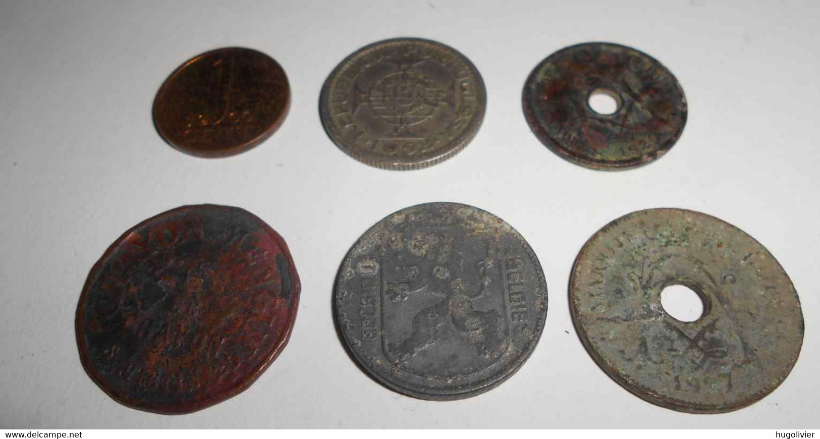 Lot De 6 Monnaies 3 Belges 1F 1942 5 Et 10 Centimes (1920 1927) + 1 Cent Juliana 1950 (NL) 50 Avos Macao Crayon Mangin - Collections