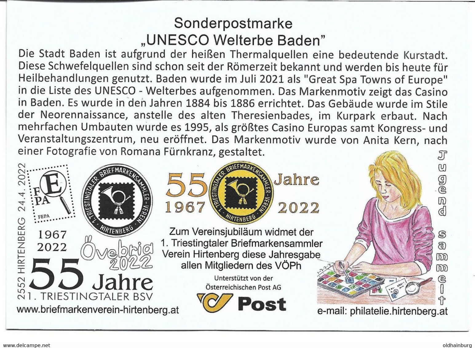 2236a: Abokarte Der Österreichischen Post AG "Casino Baden" Weltkulturerbe - Brieven En Documenten