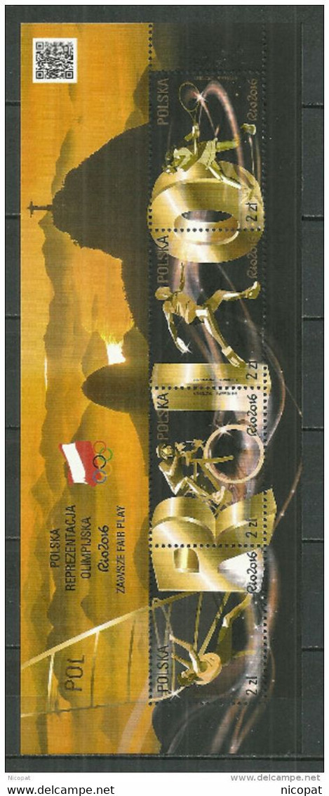 POLAND MNH ** Bloc 245 Jeux Olympiques De RIO BRESIL Voile Cyclisme Athlétisme Lancer Du Disque Tennis - Summer 2016: Rio De Janeiro