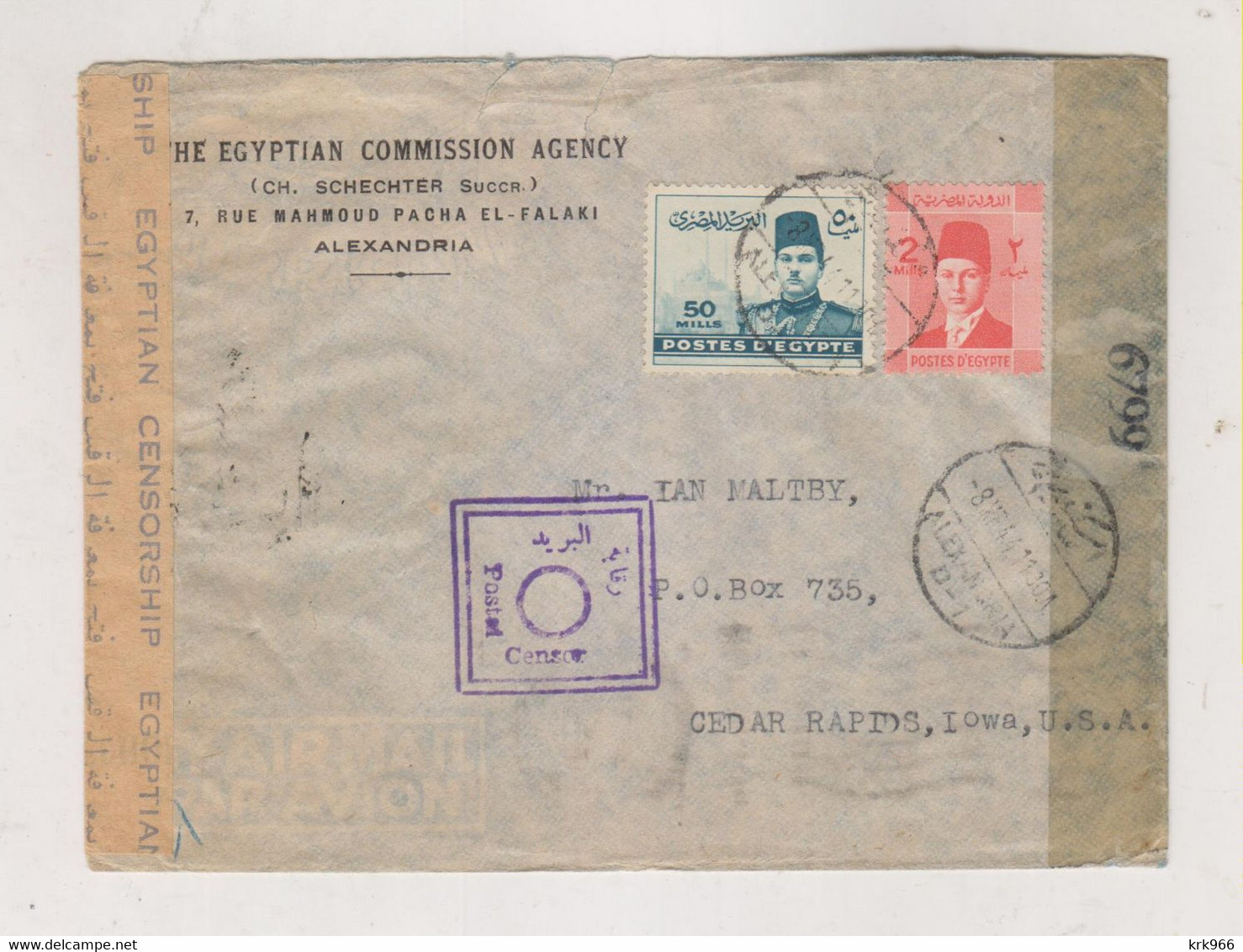 EGYPT 1944 ALEXANDRIA Censored Cover To United States - Cartas & Documentos