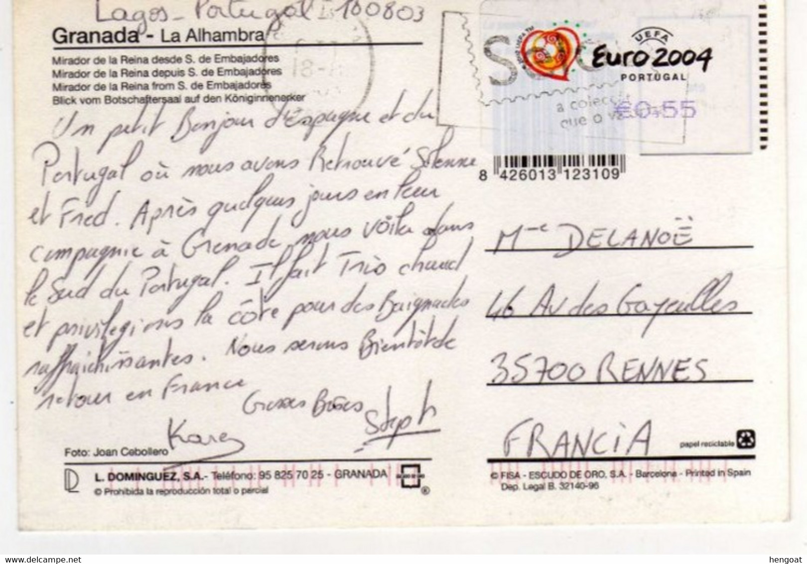 Vignette Postale Thème Football " UEFA EURO 2004 à 0,55 E " Sur Cp , Carte , Postcard Du 18/08/03 - Lettres & Documents