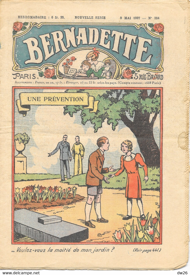 Magazine Hebdomadaire: Bernadette - N° 384 - 9 Mai 1937 - Une Prévention - Bernadette