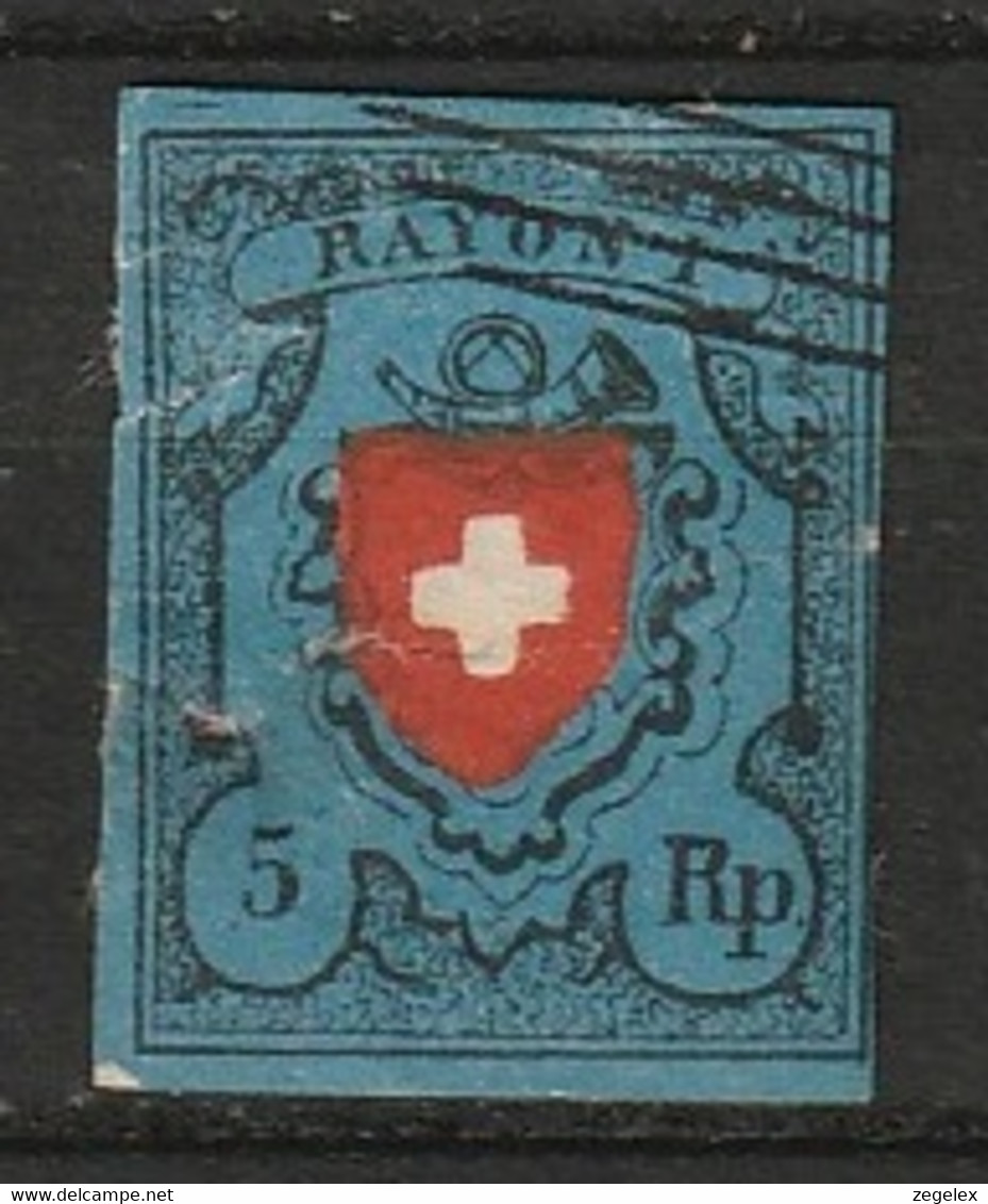 Suisse, 1850 Rayon I, Yt. 14. Mi.7 II Ohne Kreuzeinfassung. Tears, Riss - 1843-1852 Federal & Cantonal Stamps