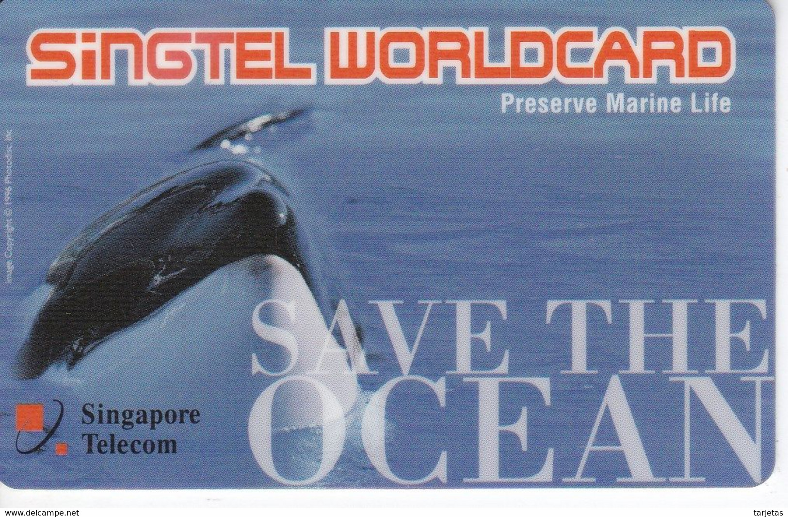 TARJETA DE SINGAPUR DE UNA ORCA (WHALE) - Peces