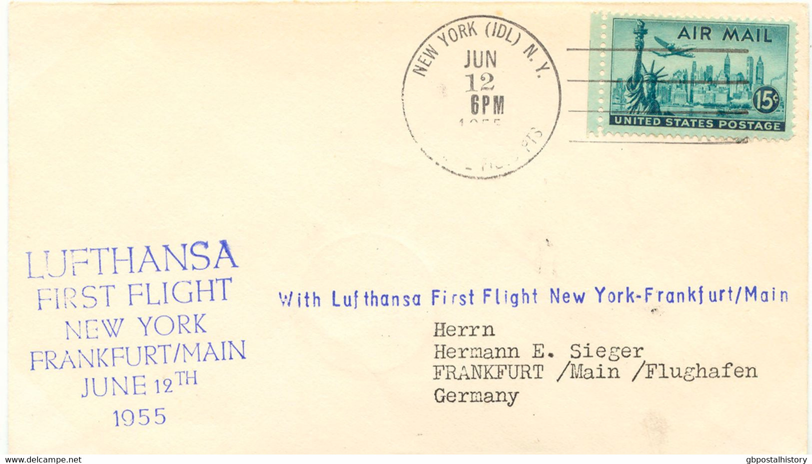 USA 1955/9 4 Versch. Seltene Gesuchte Erst- Und 1 Sonderflug Der Dt. Lufthansa: New York - Hamburg, New York - Frankfurt - 2c. 1941-1960 Cartas & Documentos