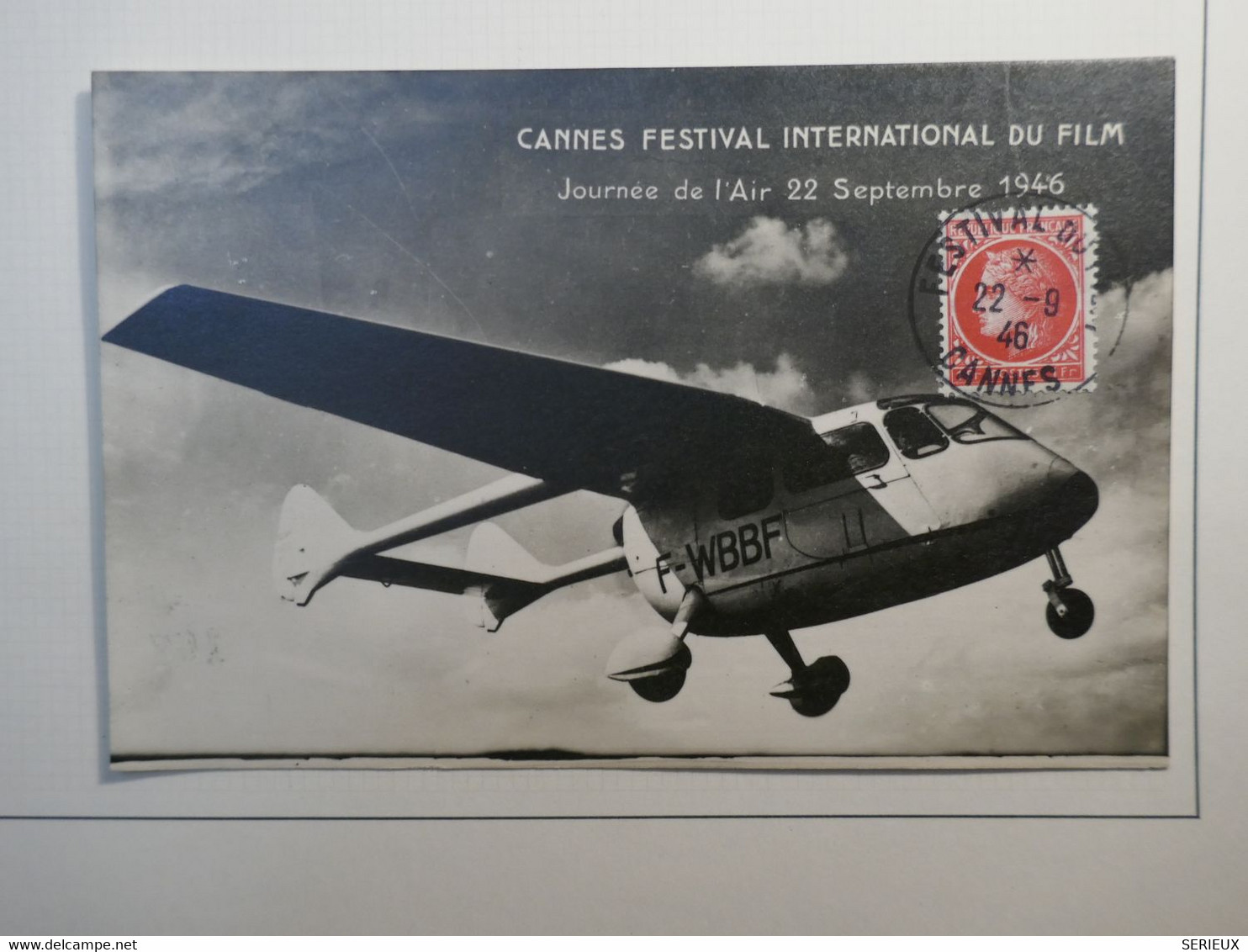 C1 FRANCE  BELLE CARTE FESTIVAL DU FILM DE CANNES   1946 AEROPHILATELIE+AFF. PLAISANT+ - 1927-1959 Cartas & Documentos