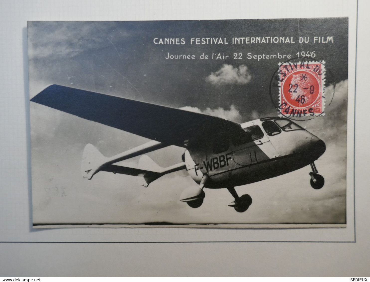 C1 FRANCE  BELLE CARTE FESTIVAL DU FILM DE CANNES   1946 AEROPHILATELIE+AFF. PLAISANT+ - 1927-1959 Lettres & Documents