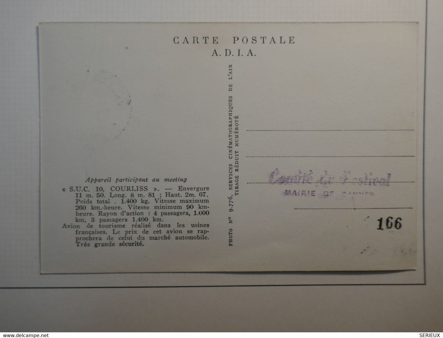 C1 FRANCE  BELLE CARTE FESTIVAL DU FILM DE CANNES   1946 AEROPHILATELIE+AFF. PLAISANT+ - 1927-1959 Lettres & Documents