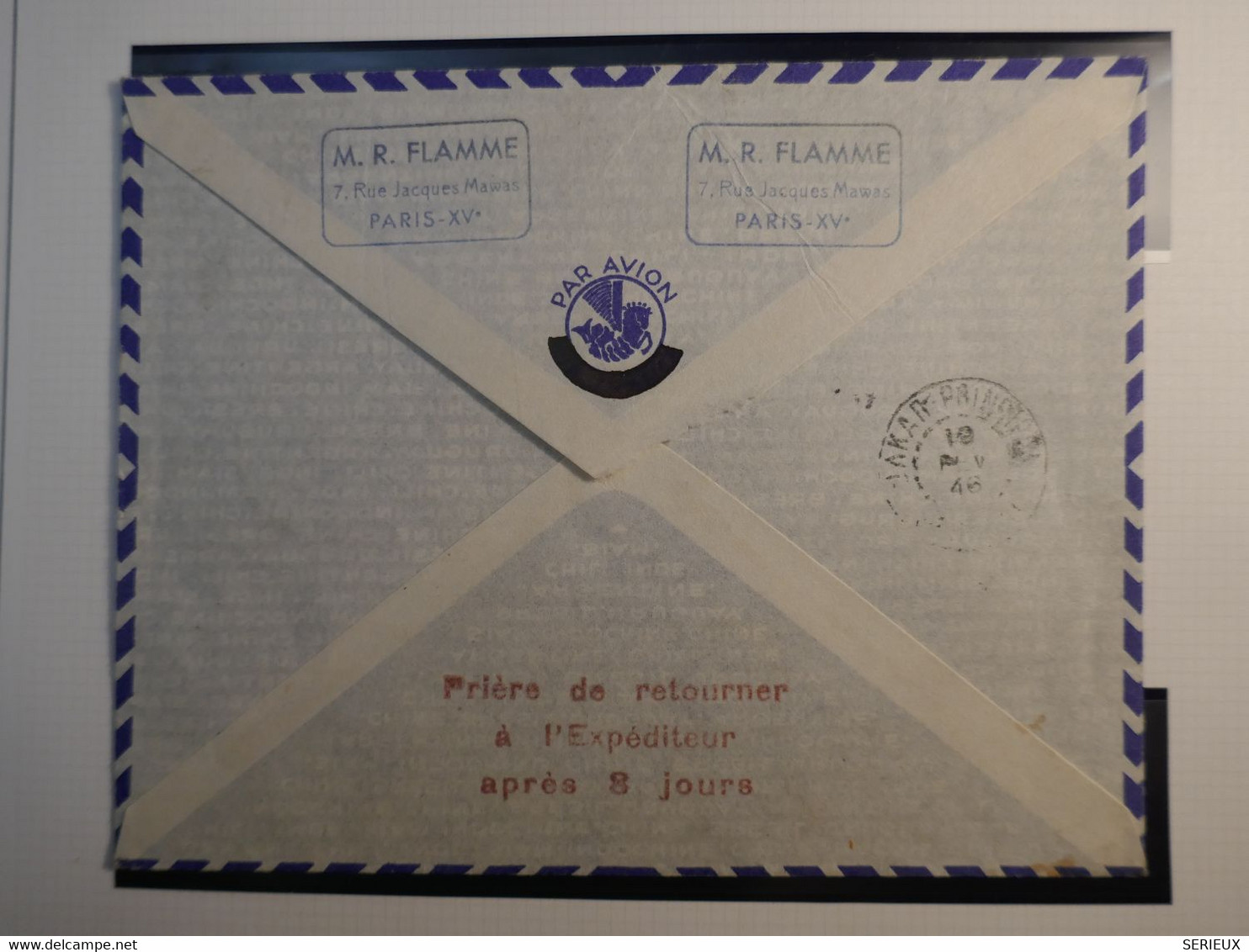 C1 FRANCE  BELLE LETTRE RECOM. RR  1946 1ER VOL PARIS DAKAR SENEGAL ++AEROPHILATELIE+AFFRANCH.  PLAISANT+ - 1927-1959 Lettres & Documents