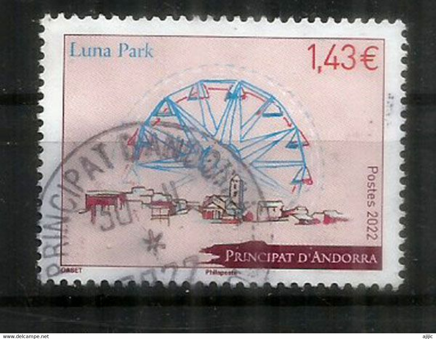 LUNA PARK ANDORRA 2022: Big Wheel Merry-go-round Carousel.Manèges & Grande Roue.Timbre Oblitéré 1 ère Qualité - Used Stamps