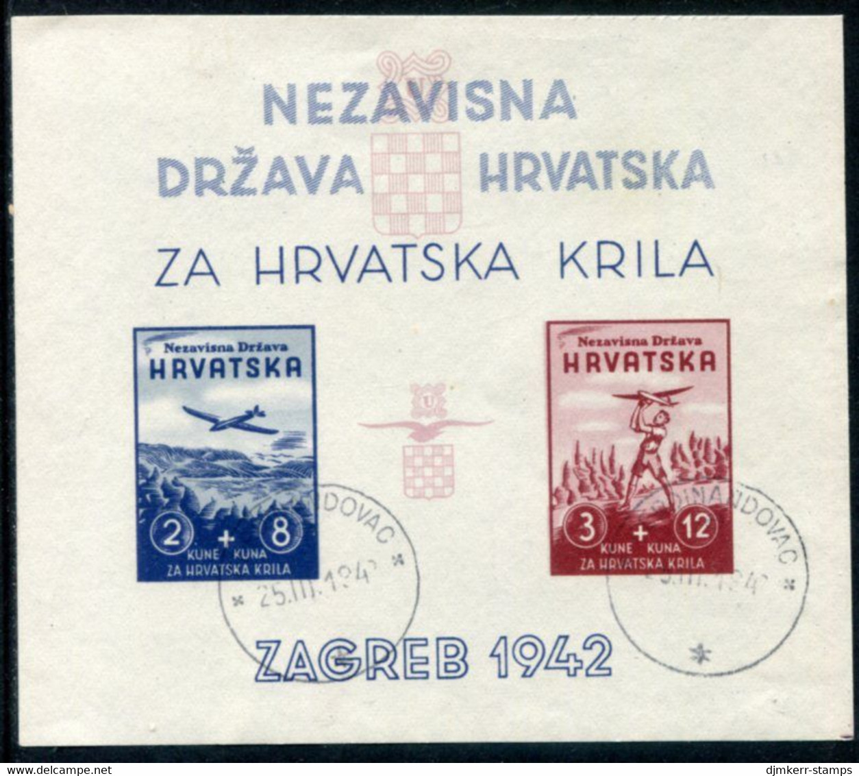 CROATIA 1942 Model Aircraft Exhibition Imperforate Block Used. Michel Block 1 - Croatie